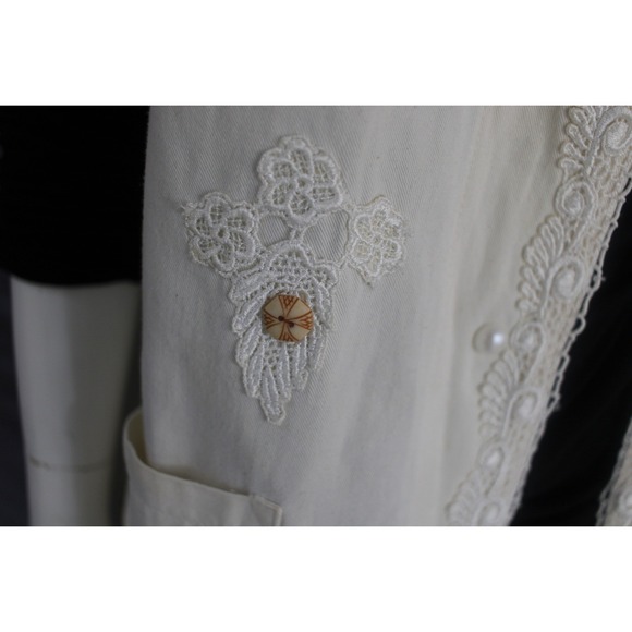 Frans Cream Cotton Vest Lace Pearl Detail Cottagecore Boho Y2K Size L - Picture 9 of 11
